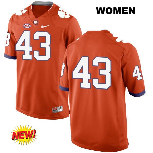 Women's Clemson Tigers #43 Chad Smith Stitched Orange New Style Authentic Nike No Name NCAA College Football Jersey OCX8046YN